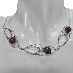 Cherry Amber Sterling Silver Spider Necklace