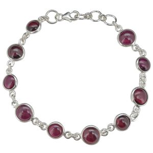 Garnet Sterling Silver Link Bracelet