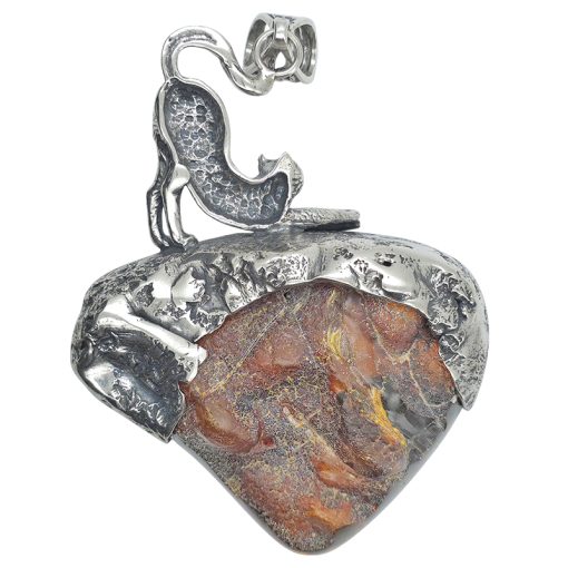 Natural Amber Sterling Silver Cat Handmade Pendant - Image 4
