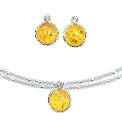 Citrine Amber / Blue Topaz Necklace and Earrings Set
