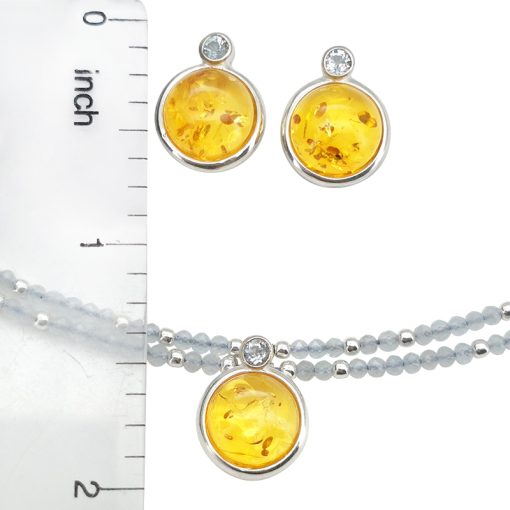 Citrine Amber / Blue Topaz Necklace and Earrings Set - Image 6