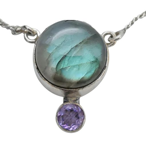Labradorite/Amethyst Sterling Silver Necklace 20" - Image 2