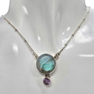 Labradorite/Amethyst Sterling Silver Necklace 20