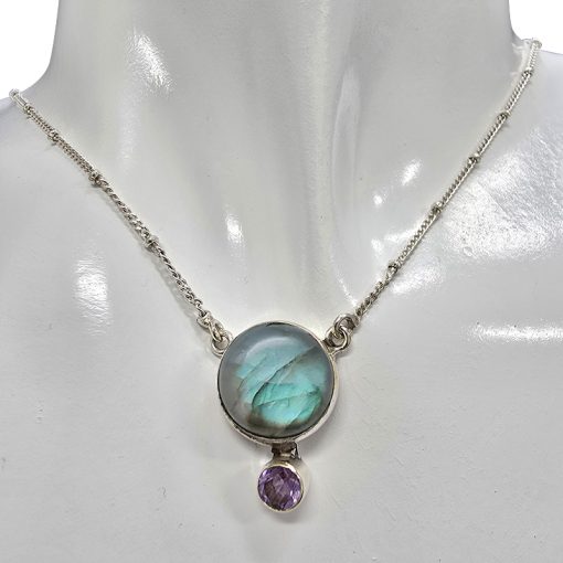 Labradorite/Amethyst Sterling Silver Necklace 20"