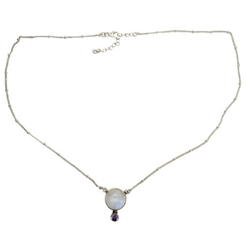 Moonstone/Amethyst Sterling Silver Necklace 20" - Image 3