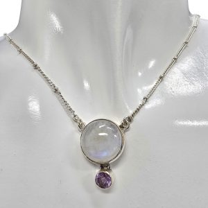 Moonstone/Amethyst Sterling Silver Necklace 20"