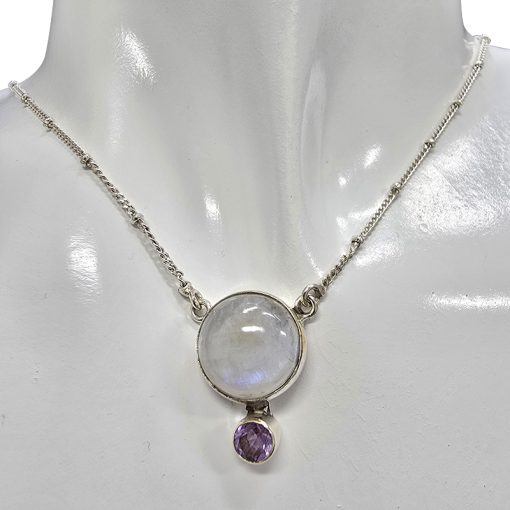 Moonstone/Amethyst Sterling Silver Necklace 20"
