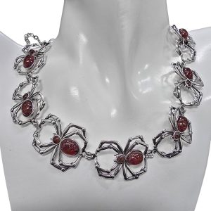 Cherry Amber Sterling Silver Spider Necklace