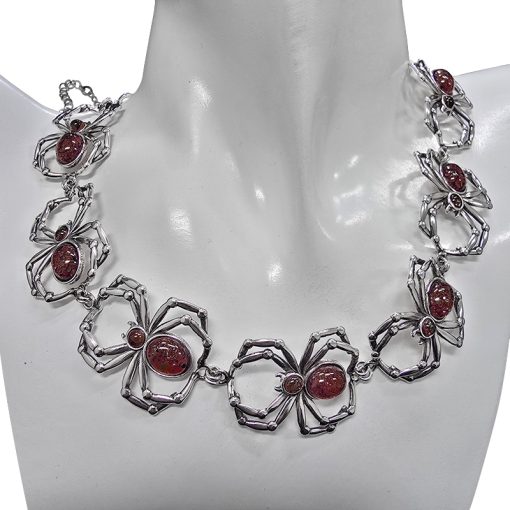 Cherry Amber Sterling Silver Spider Necklace