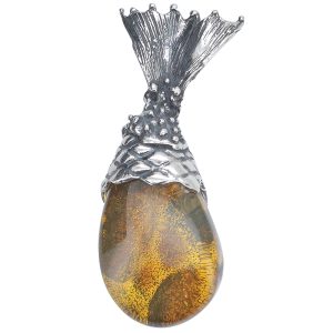 Natural Amber Sterling Silver Handmade Fish Tail Pendant