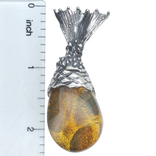 Natural Amber Sterling Silver Handmade Fish Tail Pendant