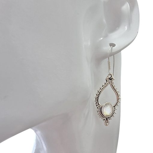 Faceted Moonstone Sterling Silver Earrings On Hooks - Image 2