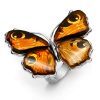 Butterfly Cameo Amber Sterling Silver Adjustable Ring