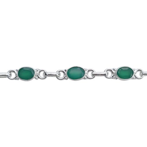 Faceted Green Onyx Sterling Silver Link Bracelet
