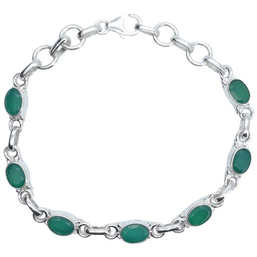 Faceted Green Onyx Sterling Silver Link Bracelet