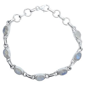 Faceted Moonstone Sterling Silver Link Bracelet