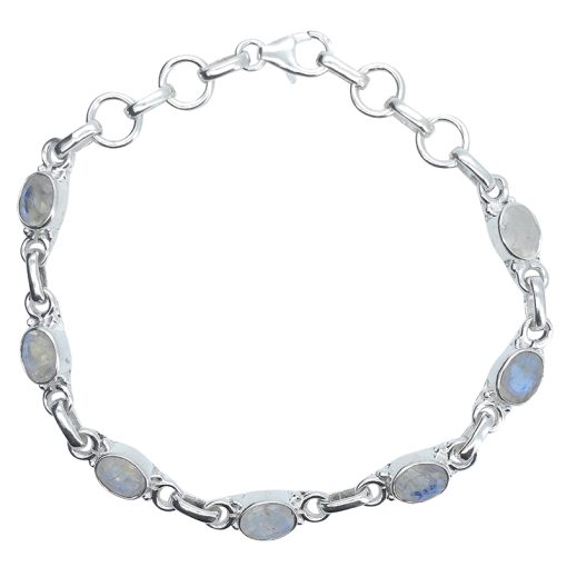 Faceted Moonstone Sterling Silver Link Bracelet