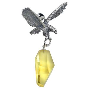 Amber Oxidized Silver Handmade Hawk Pendant