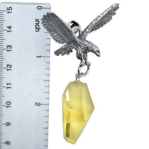 Amber Oxidized Silver Handmade Hawk Pendant - Image 3