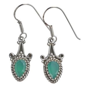 Faceted Green Onyx Dangle Earrings