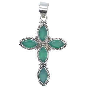 Faceted Green Onyx Sterling Silver Cross