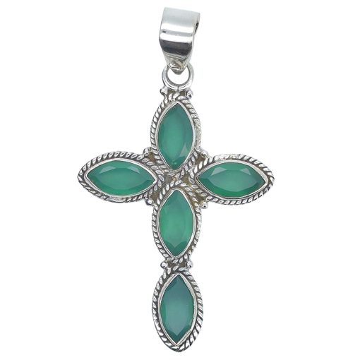 Faceted Green Onyx Sterling Silver Cross