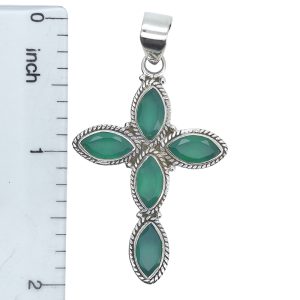 Faceted Green Onyx Sterling Silver Cross