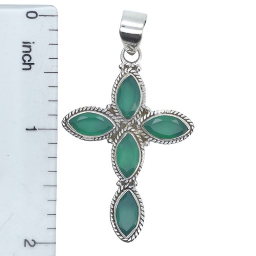 Faceted Green Onyx Sterling Silver Cross