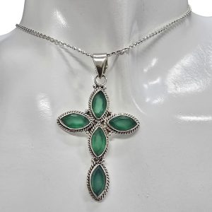 Alternative view of Faceted Green Onyx Sterling Silver Cross