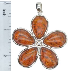 Cognac Amber Sterling Silver Flower Pendant