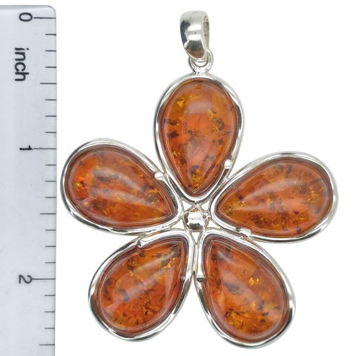 Cognac Amber Sterling Silver Flower Pendant