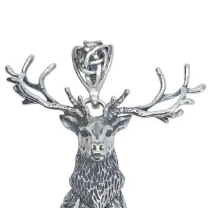 Natural Amber Sterling Silver Deer Handmade Pendant