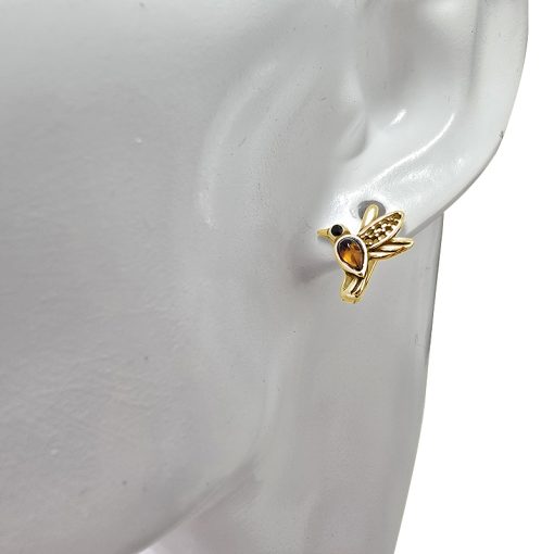 Amber Gold Plated Silver Hummingbird Earrings - Image 2