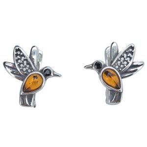 Amber Sterling Silver Hummingbird Earrings