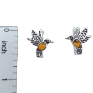 Amber Sterling Silver Hummingbird Earrings