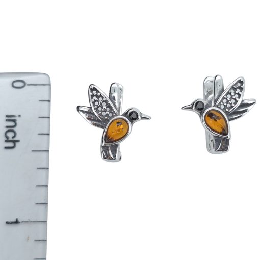 Amber Sterling Silver Hummingbird Earrings
