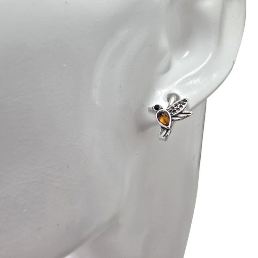 Amber Sterling Silver Hummingbird Earrings - Image 2