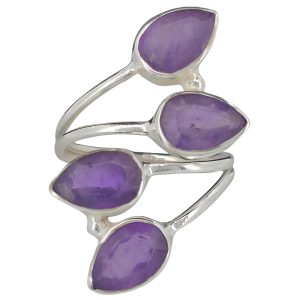 Climbing Teardrop 4-Stone Faceted Amethyst Silver Adjustable Ring