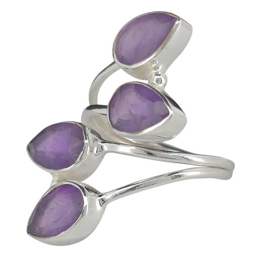 Climbing Teardrop 4-Stone Faceted Amethyst Silver Adjustable Ring - Image 3