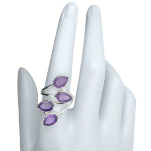 Alternative view of Climbing Teardrop 4-Stone Faceted Amethyst Silver Adjustable Ring