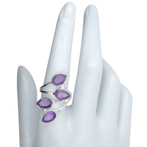 Climbing Teardrop 4-Stone Faceted Amethyst Silver Adjustable Ring - Image 2