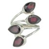 Climbing Teardrop 4-Stone Faceted Garnet Silver Adjustable Ring