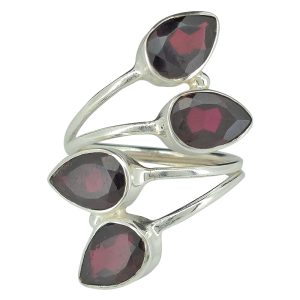 Climbing Teardrop 4-Stone Faceted Garnet Silver Adjustable Ring