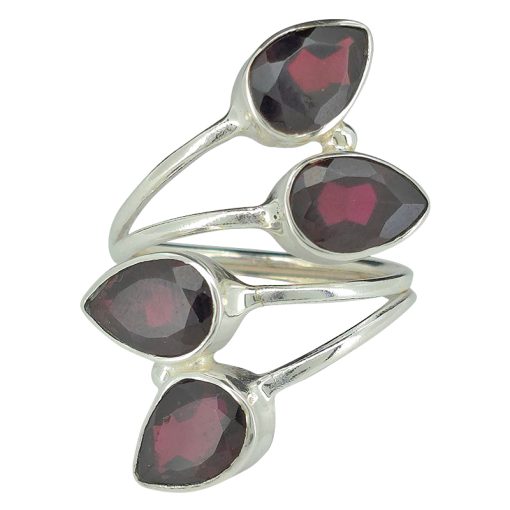 Climbing Teardrop 4-Stone Faceted Garnet Silver Adjustable Ring