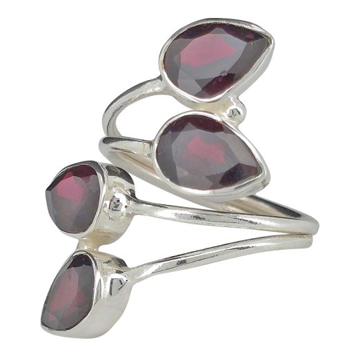 Climbing Teardrop 4-Stone Faceted Garnet Silver Adjustable Ring