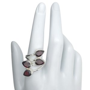Alternative view of Climbing Teardrop 4-Stone Faceted Garnet Silver Adjustable Ring