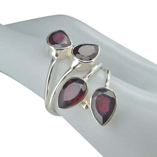 Climbing Teardrop 4-Stone Faceted Garnet Silver Adjustable Ring - Image 3