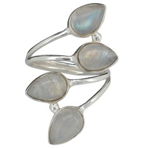 Climbing Teardrop 4-Stone Moonstone Silver Adjustable Ring