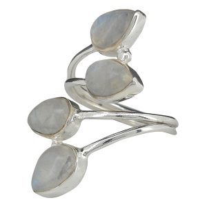Climbing Teardrop 4-Stone Moonstone Silver Adjustable Ring