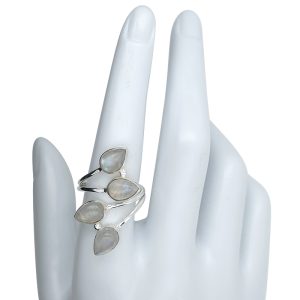 Alternative view of Climbing Teardrop 4-Moonstone Silver Adjustable Ring
